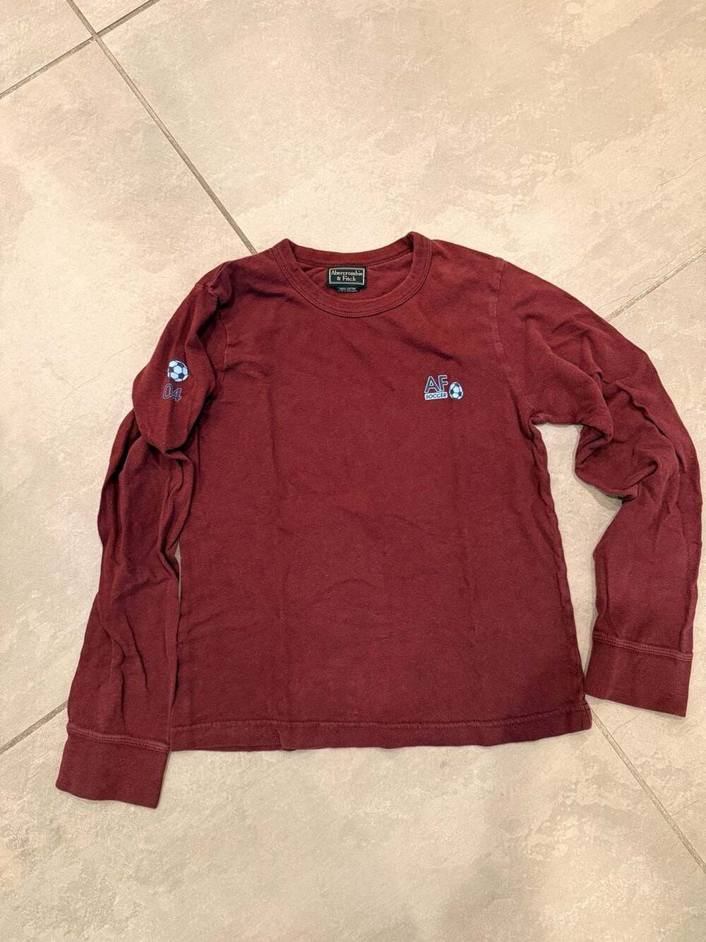 Abercrombie & Fitch Vintage AF Soccer Long Sleeve Graphic Tee Maroon